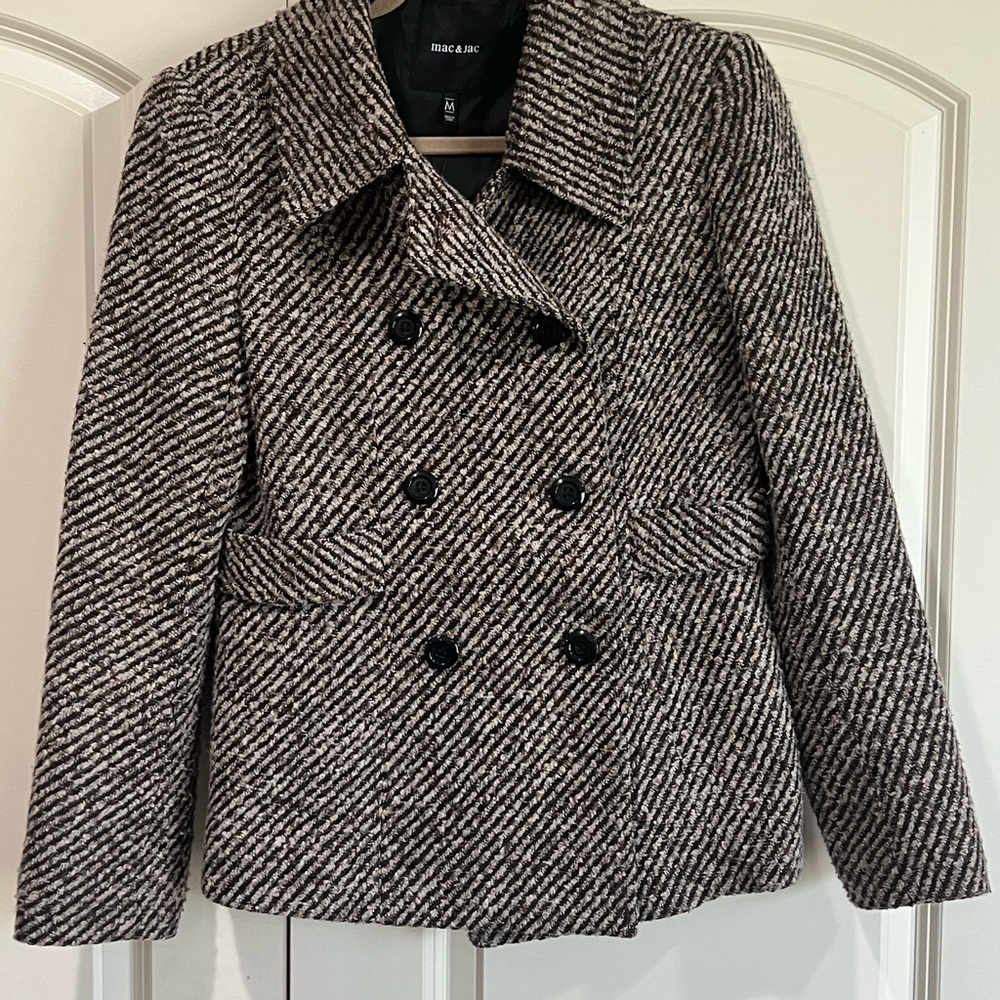 Chic Black Brown and White textured Double-Breasted Women's Coat